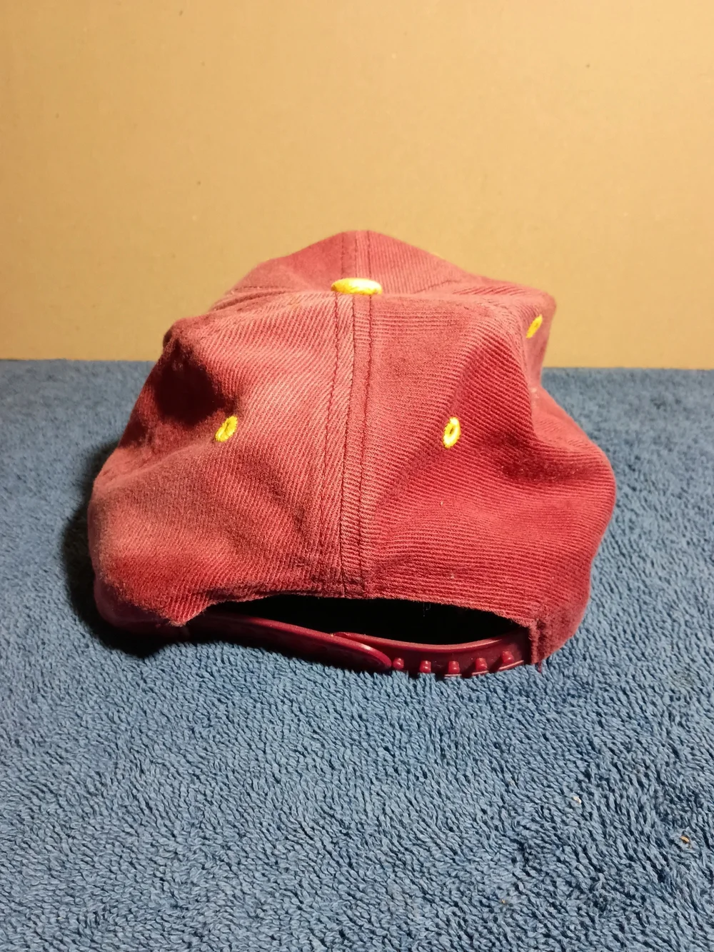 Vintage Kids Red and Yellow Redskins Football Cap with Native Head Patch